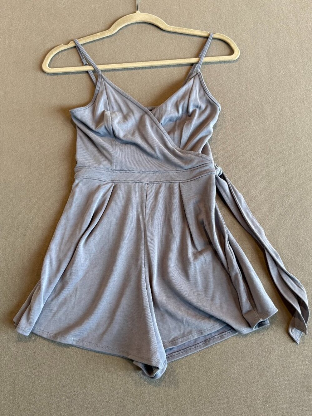 Abercrombie & Fitch Wrap Romper Tie Waist Smocked Back Blue Gray XS